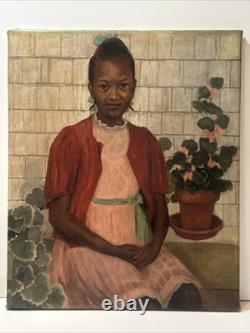 Antique Painting Black Girl Young Woman African American Oil Signed Ruth 24 Inch