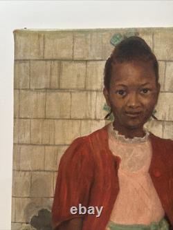 Antique Painting Black Girl Young Woman African American Oil Signed Ruth 24 Inch