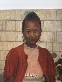 Antique Painting Black Girl Young Woman African American Oil Signed Ruth 24 Inch