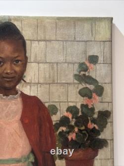 Antique Painting Black Girl Young Woman African American Oil Signed Ruth 24 Inch