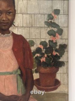 Antique Painting Black Girl Young Woman African American Oil Signed Ruth 24 Inch
