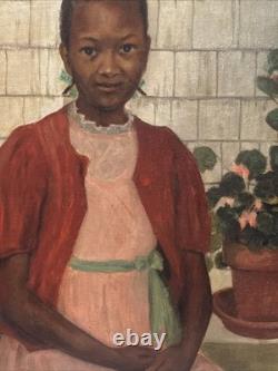 Antique Painting Black Girl Young Woman African American Oil Signed Ruth 24 Inch