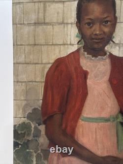 Antique Painting Black Girl Young Woman African American Oil Signed Ruth 24 Inch