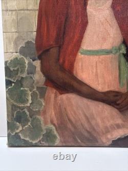 Antique Painting Black Girl Young Woman African American Oil Signed Ruth 24 Inch