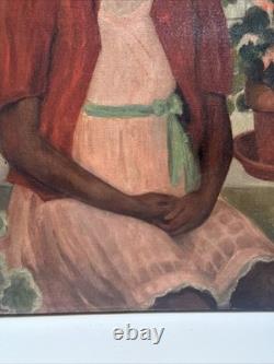 Antique Painting Black Girl Young Woman African American Oil Signed Ruth 24 Inch