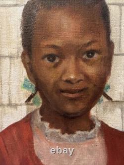 Antique Painting Black Girl Young Woman African American Oil Signed Ruth 24 Inch