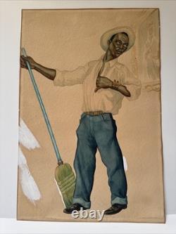 Antique Painting Black Man Portrait African American Levi Jeans