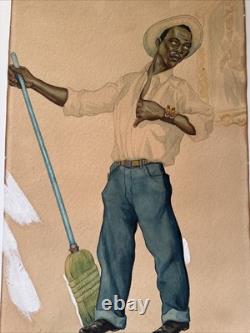 Antique Painting Black Man Portrait African American Levi Jeans