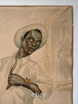 Antique Painting Black Man Portrait African American Levi Jeans