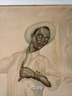 Antique Painting Black Man Portrait African American Levi Jeans