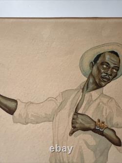 Antique Painting Black Man Portrait African American Levi Jeans