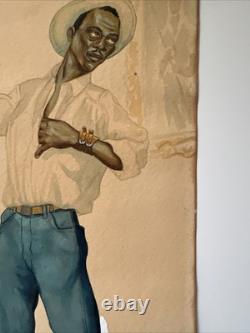 Antique Painting Black Man Portrait African American Levi Jeans