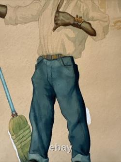 Antique Painting Black Man Portrait African American Levi Jeans
