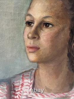 Antique Painting Black Woman Girl Female Model African American Portrait Listed
