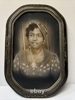 Antique Photograph Black Woman African American Art Deco Large 15 Inches Damaged