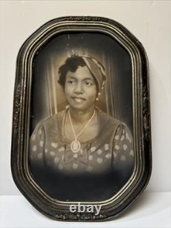 Antique Photograph Black Woman African American Art Deco Large 15 Inches Damaged