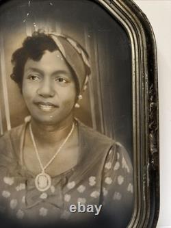 Antique Photograph Black Woman African American Art Deco Large 15 Inches Damaged