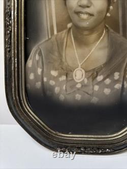 Antique Photograph Black Woman African American Art Deco Large 15 Inches Damaged