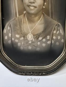 Antique Photograph Black Woman African American Art Deco Large 15 Inches Damaged