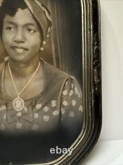 Antique Photograph Black Woman African American Art Deco Large 15 Inches Damaged