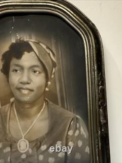 Antique Photograph Black Woman African American Art Deco Large 15 Inches Damaged
