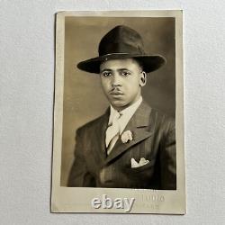 Antique RPPC Real Photograph Postcard Handsome Black African American Man ID