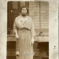 Antique RPPC Real Postcard Beautiful Young Black African American Woman Cat