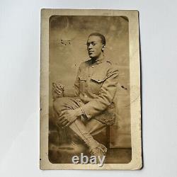 Antique RPPC Real Postcard Handsome Young Black African American Man WW1 Soldier