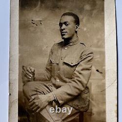 Antique RPPC Real Postcard Handsome Young Black African American Man WW1 Soldier
