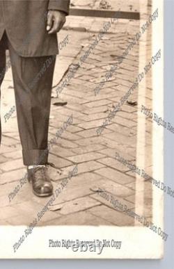 Antique RPPC portrait black man on sidewalk African American Real Photo Postcard