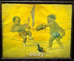 Antique Rare 1905 John De Yongh Lithograph Black African American Baby Boxers