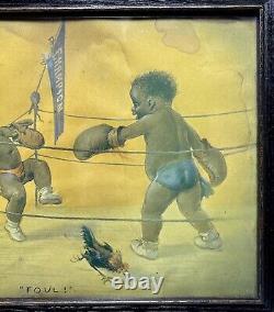 Antique Rare 1905 John De Yongh Lithograph Black African American Baby Boxers