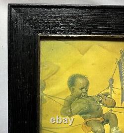 Antique Rare 1905 John De Yongh Lithograph Black African American Baby Boxers