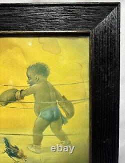 Antique Rare 1905 John De Yongh Lithograph Black African American Baby Boxers