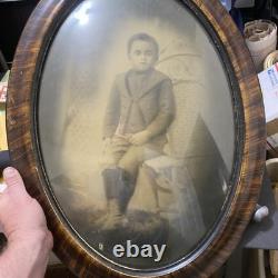 Antique Rare Oval Photo Tiger Wood Frame African American Black Child Large