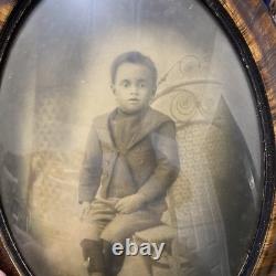 Antique Rare Oval Photo Tiger Wood Frame African American Black Child Large