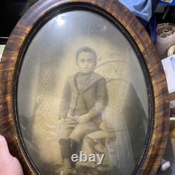Antique Rare Oval Photo Tiger Wood Frame African American Black Child Large