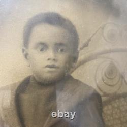 Antique Rare Oval Photo Tiger Wood Frame African American Black Child Large