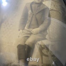 Antique Rare Oval Photo Tiger Wood Frame African American Black Child Large