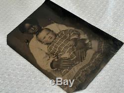 Antique Tintype African American Black Nanny & White Baby Child Rare Photo