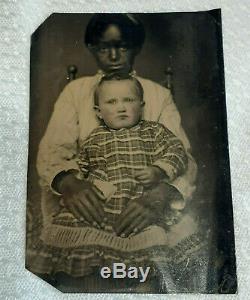 Antique Tintype African American Black Nanny & White Baby Child Rare Photo