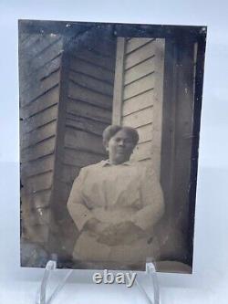 Antique Tintype Photo African American Black Woman Outdoor Servant Ex Slave