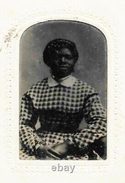 Antique Tintype Photograph African American Woman in a Fashionable Gingham Dress