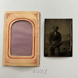 Antique Tintype Photograph Handsome African American Black Man Mustache Cap