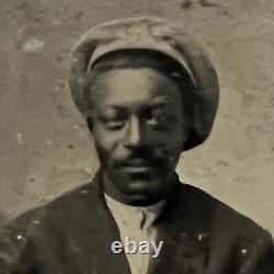 Antique Tintype Photograph Handsome African American Black Man Mustache Cap