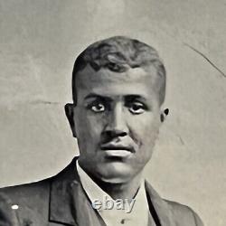 Antique Tintype Photograph Handsome Young Dapper Black African American Man Cane