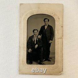 Antique Tintype Photograph Handsome Young Man Black African American & White Man