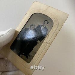 Antique Tintype Photograph Handsome Young Man Black African American & White Man