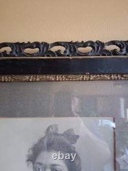 Antique Turn Of Century Wood Framed Portrait Of African American Woman/ -black