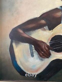 Antique Vintage Mid Century Black African American Blues Oil Painting, 1960s